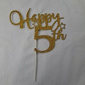 Happy 5th Birthday Cake Topper Gold Sparkle